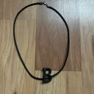 Black 'B' Pendant Braided Cord Necklace